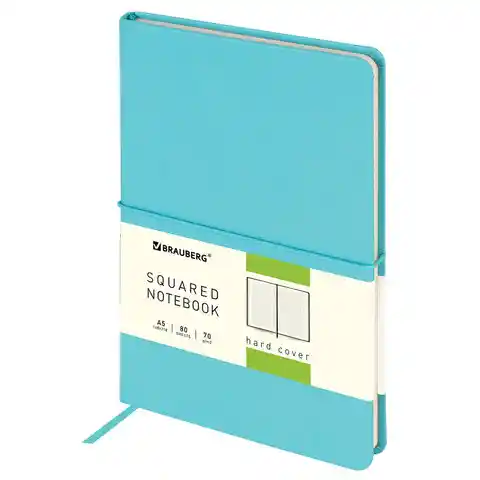 Блокнот А5 148x218 мм, BRAUBERG Metropolis X, под кожу, 80 л., резинка, клетка, бирюзовый, 111035