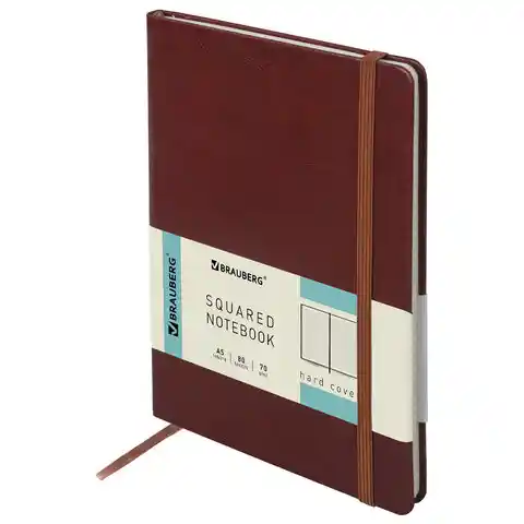 Блокнот А5 148x218 мм, BRAUBERG Metropolis Special, под кожу, 80 л., резинка, клетка, коричневый, 111578