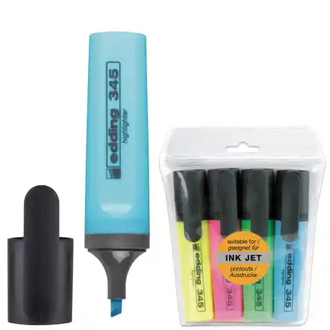 Набор текстовыделителей EDDING 4 шт., АССОРТИ, 345, линия 2-5 мм, E-345/4S/BTS, Е-345-4S