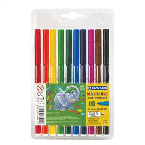 Фломастеры 10 ЦВЕТОВ CENTROPEN Washable, смываемые, вентилируемый колпачок, 7790/10TP, 777901085