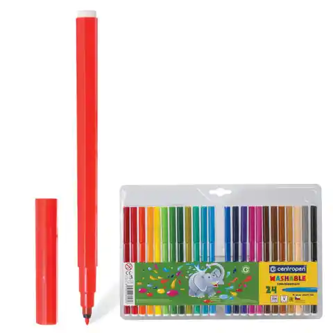 Фломастеры 24 ЦВЕТА CENTROPEN Washable, смываемые, вентилируемый колпачок, 7790/24TP, 777902485
