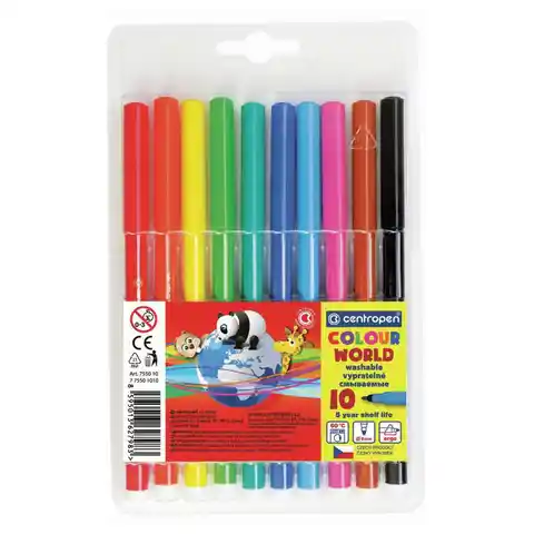 Фломастеры 10 ЦВЕТОВ CENTROPEN Colour World, круглые, смываемые, 7550/10TP, 775501084