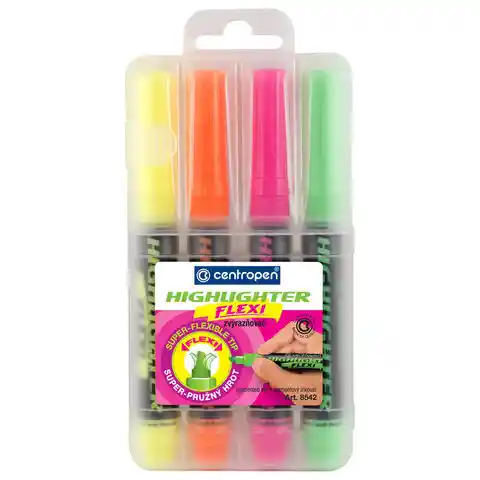 Текстовыделители ПАСТЕЛЬНЫЕ 4 ЦВЕТА CENTROPEN Flexi, гибкий наконечник, 1-5 мм, 8542/4, 485420402