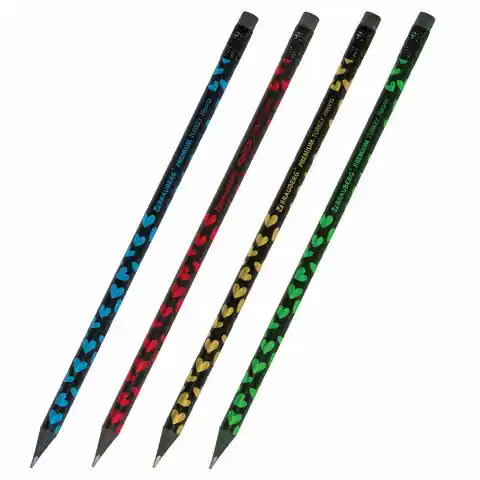 Карандаш чернографитный BRAUBERG PREMIUM TURKEY, 1 шт., Hearts, НВ, ассорти, дисплей, 181560