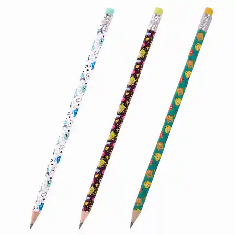 Карандаш чернографитный ЮНЛАНДИЯ МОНСТРИКИ, 1 шт., HB, с ластиком, корпус ассорти, 181782