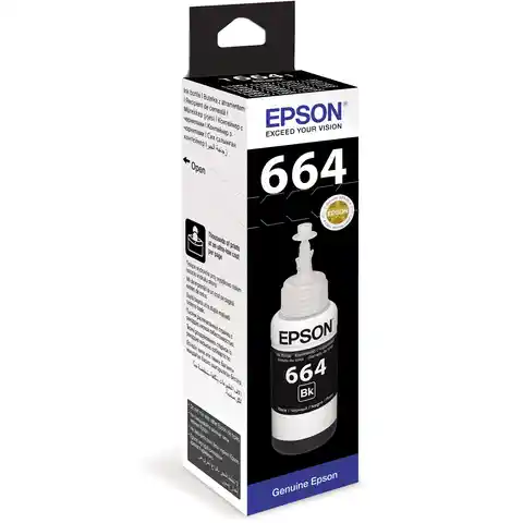 Чернила EPSON 664 (T6641) для СНПЧ Epson L100/L110/L200/L210/L300/L456/L550, черные, ОРИГИНАЛЬНЫЕ, C13T66414A/198