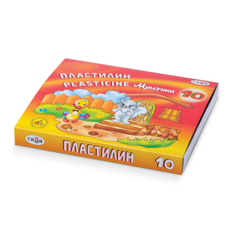 Пластилин классический ГАММА Мультики, 10 цветов, 200 г, со стеком, картонная упаковка, 280017/281017