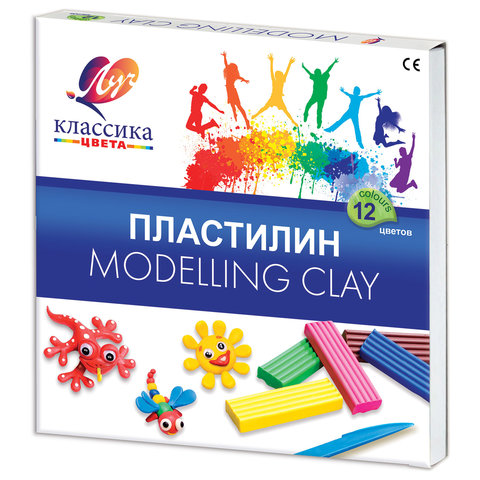 Пластилин классический ЛУЧ Классика, 12 цветов, 240 г, со стеком, картонная упаковка, 7С331-08