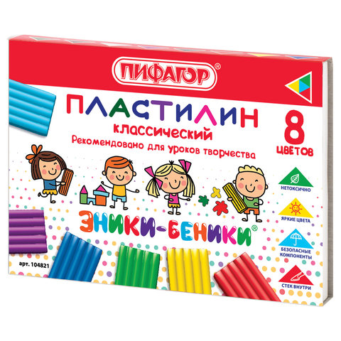 Пластилин классический ПИФАГОР ЭНИКИ-БЕНИКИ, 8 цветов, 120 г, со стеком, картонная упаковка, 104821 Пластилин классический ПИФАГОР ЭНИКИ-БЕНИКИ, 8 цветов, 120 г, со стеком, картонная упаковка, 104821