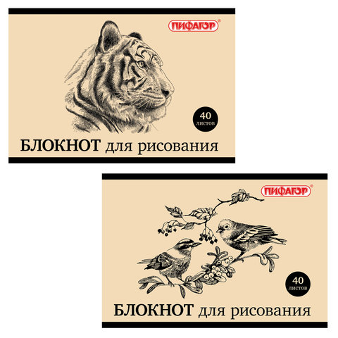 Блокнот для рисования, А4, 40 л., скоба, обложка офсет, горизонтальный, ПИФАГОР, 200х285 мм, Дикий мир, 2 вида, 104874