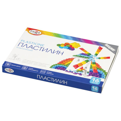 Пластилин классический ГАММА Классический, 16 цветов, 320 г, со стеком, картонная упаковка, 281034 Пластилин классический ГАММА Классический, 16 цветов, 320 г, со стеком, картонная упаковка, 281034