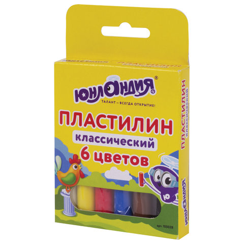 Пластилин классический ЮНЛАНДИЯ ЮНЛАНДИК-СКУЛЬПТОР, 6 цветов, 120 г, ВЫСШЕЕ КАЧЕСТВО, 105028