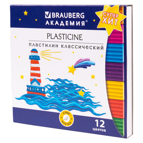 Пластилин классический BRAUBERG АКАДЕМИЯ КЛАССИЧЕСКАЯ, 12 цветов, 240 г, СТЕК, ВЫСШЕЕ КАЧЕСТВО, 106423