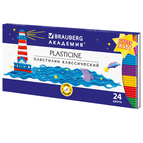 Пластилин классический BRAUBERG АКАДЕМИЯ КЛАССИЧЕСКАЯ, 24 цвета, 480 г, СТЕК, ВЫСШЕЕ КАЧЕСТВО, 106424
