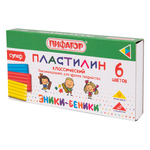 Пластилин классический ПИФАГОР ЭНИКИ-БЕНИКИ СУПЕР, 6 цветов, 120 г, стек, 106428