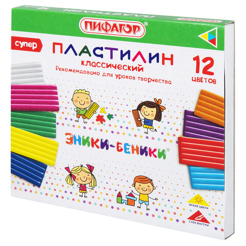 Пластилин классический ПИФАГОР ЭНИКИ-БЕНИКИ СУПЕР, 12 цветов, 240 грамм, стек, 106429