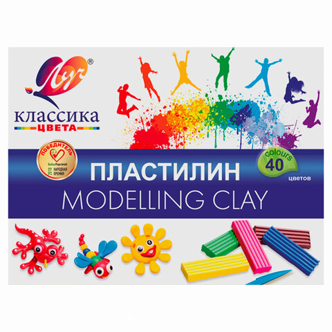 Пластилин классический ЛУЧ Классика, 40 цветов, 800 г, со стеком, картонная упаковка, 30С 1922-08