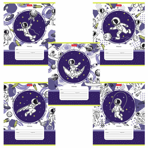 Тетрадь 12 л. HATBER клетка, обложка картон, Астронавт 5 видов в спайке, 12Т5В1