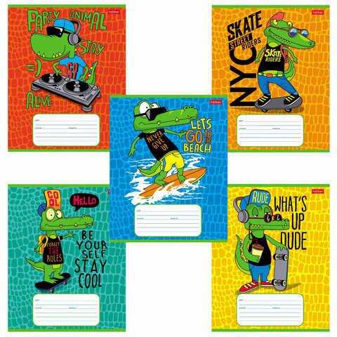 Тетрадь 12 л. HATBER клетка, обложка картон, Croco Boys 5 видов в спайке, 12Т5В1