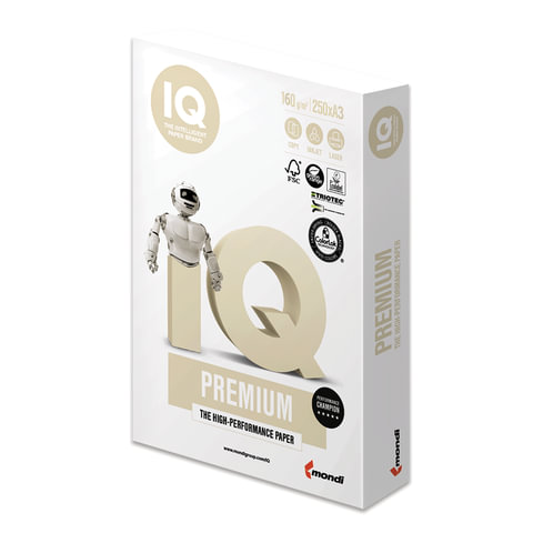 Бумага IQ PREMIUM БОЛЬШОЙ ФОРМАТ (297х420 мм), А3, 160 г/м2, 250 л., класс А, Австрия, белизна 170% (CIE)