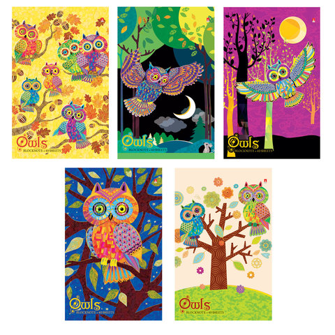 Блокнот А5, 40 л., гребень, ламинированный картон, клетка, Альт, Совы, 3 вида, 3-40-024