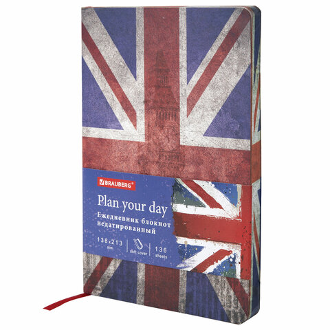Ежедневник недатированный А5 138х213 мм, BRAUBERG VISTA, под кожу, гибкий, 136 л., Great Britain, 112007
