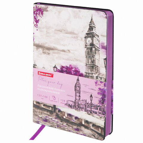 Ежедневник недатированный B6 127х186 мм, BRAUBERG VISTA, под кожу, гибкий, 136 л., London, 112105