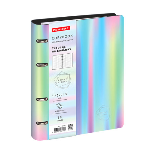 Тетрадь на кольцах А5 180х220 мм, 80 листов, под кожу, клетка, тиснение фольгой, BRAUBERG VISTA, Gradient, 112131