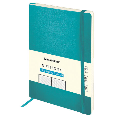Блокнот А5 130х210 мм, BRAUBERG ULTRA, под кожу, 80 г/м2, 96 л., клетка, бирюзовый, 113009