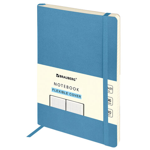 Блокнот А5 130х210 мм, BRAUBERG ULTRA, под кожу, 80 г/м2, 96 л., клетка, голубой, 113011