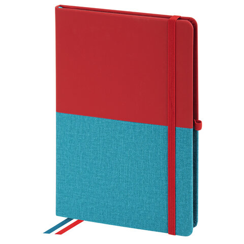 Блокнот А5 148х218 мм, BRAUBERG DUO, под кожу с резинкой 80 л., клетка, красный/бирюзовый, 113431