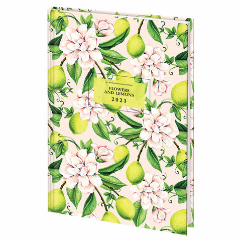Ежедневник датированный на 2023 145х215 мм, А5, STAFF, ламинированная обложка, Lemons & flowers, 114195