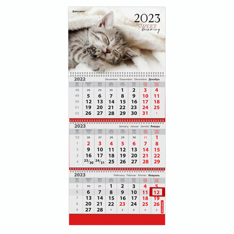 Календарь квартальный на 2023 г., 3 блока, 3 гребня, с бегунком, офсет, SWEET DREAMS, BRAUBERG, 114226