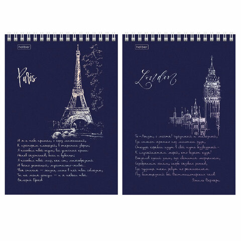 Блокнот А5 146х215 мм, 80 л., гребень, клетка, ламинация, 3D фольга, HATBER, Блеск столиц, 80Б5лофВ1гр