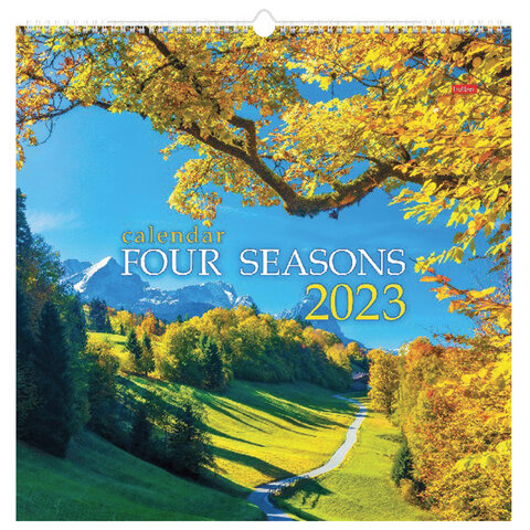 Календарь на гребне с ригелем, 2023 г., 45х45 см, КАРЕ, Four Seasons, HATBER, 12Кнп3гр_27069