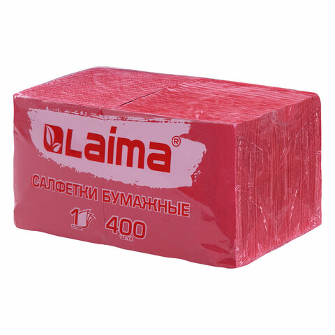 Салфетки бумажные 400 шт., 24х24 см, Big Pack, красные, 100% целлюлоза, LAIMA, 114727