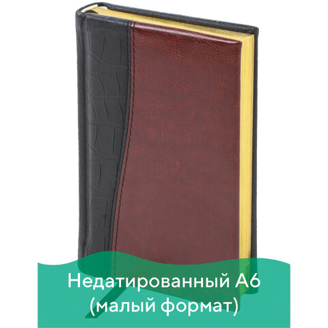 Ежедневник недатированный МАЛЫЙ ФОРМАТ (100х150 мм) А6, BRAUBERG Cayman, комбинир. кожа, 160 л, крем.блок, зол.срез, чер/т-корич, 125102 Ежедневник недатированный МАЛЫЙ ФОРМАТ (100х150 мм) А6, BRAUBERG Cayman, комбинир. кожа, 160 л, крем.блок, зол.срез, чер/т-корич, 125102