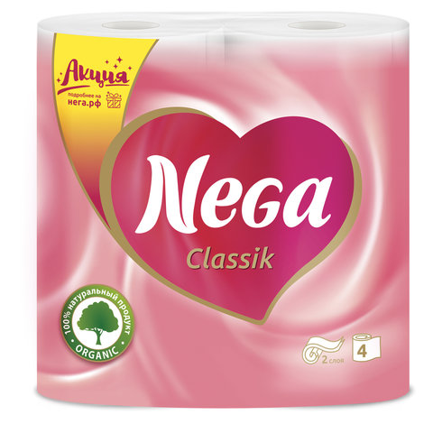 Бумага туалетная бытовая, спайка 4 шт., 2-х слойная (4х17,5 м), NEGA Classic (Нега), белая Бумага туалетная бытовая, спайка 4 шт., 2-х слойная (4х17,5 м), NEGA Classic (Нега), белая