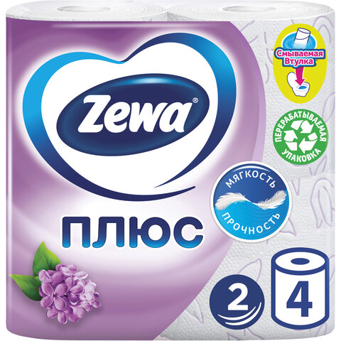 Бумага туалетная 2-х слойная, 4 рулона (4х23 м), аромат сирени, ZEWA Plus, 144108 Бумага туалетная 2-х слойная, 4 рулона (4х23 м), аромат сирени, ZEWA Plus, 144108