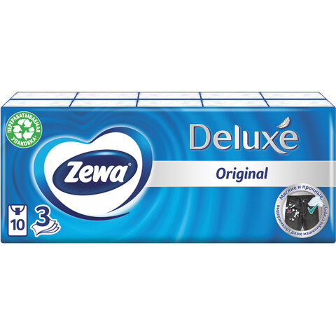 Платки носовые ZEWA Deluxe, 3-х слойные, 10 шт. х спайка 10 пачек, 51174