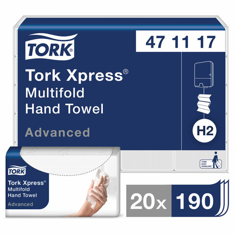 Полотенца бумажные (1 пачка 190 листов) TORK (H2) Advanced, 2-слойные, белые, 23,4х21,3, Z-сложение, 471117 Полотенца бумажные (1 пачка 190 листов) TORK (H2) Advanced, 2-слойные, белые, 23,4х21,3, Z-сложение, 471117