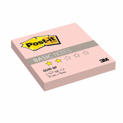 Блок самоклеящийся (стикер) POST-IT Basic, 76х76 мм, 100 л., розовый, 654R-BP