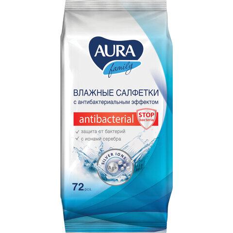 Салфетки влажные, 72 шт., AURA Family, антибактериальные, для всей семьи, 26065, 7044 Салфетки влажные, 72 шт., AURA Family, антибактериальные, для всей семьи, 26065, 7044