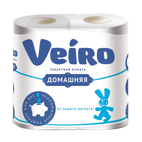 Бумага туалетная бытовая, спайка 4 шт., 2-х слойная (4х15 м), VEIRO Домашняя, белая, 1с24 Бумага туалетная бытовая, спайка 4 шт., 2-х слойная (4х15 м), VEIRO Домашняя, белая, 1с24