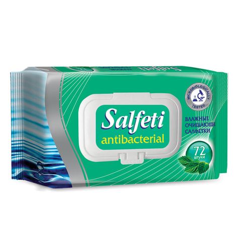 Салфетки влажные, 72 шт., SALFETI Antibacterial, антибактериальные, крышка-клапан, 48397