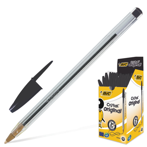 Ручка шариковая BIC Cristal, ЧЕРНАЯ, корпус прозрачный, узел 1 мм, линия письма 0,32 мм, 847897