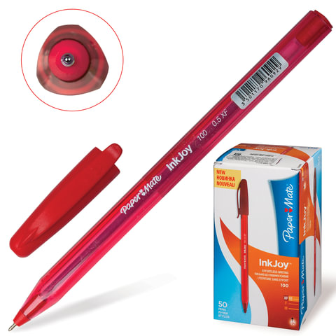 Ручка шариковая PAPER MATE Inkjoy 100, КРАСНАЯ, корпус тонированный красный, узел 0,7 мм, линия письма 0,5 мм, S0960910