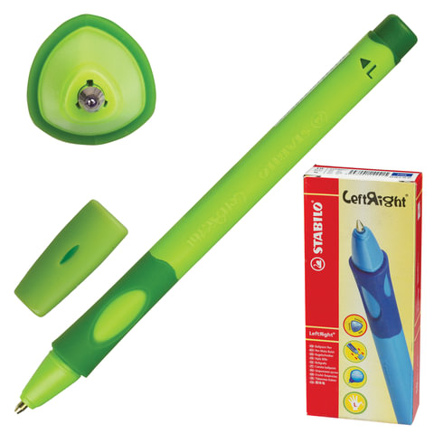 Ручка шариковая с грипом STABILO Left Right, СИНЯЯ, для левшей, корпус зеленый, узел 0,8 мм, линия письма 0,4 мм, 6318/2-10-41 Ручка шариковая с грипом STABILO Left Right, СИНЯЯ, для левшей, корпус зеленый, узел 0,8 мм, линия письма 0,4 мм, 6318/2-10-41