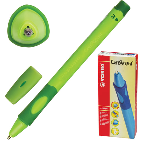 Ручка шариковая с грипом STABILO Left Right, СИНЯЯ, для правшей, корпус зеленый, узел 0,8 мм, линия письма 0,4 мм, 6328/2-10-41 Ручка шариковая с грипом STABILO Left Right, СИНЯЯ, для правшей, корпус зеленый, узел 0,8 мм, линия письма 0,4 мм, 6328/2-10-41
