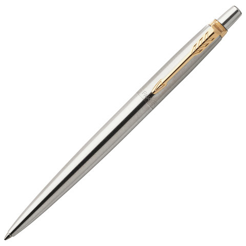 Ручка шариковая PARKER Jotter Core Stainless Steel GT, корпус серебро, позолота, синяя, 1953182